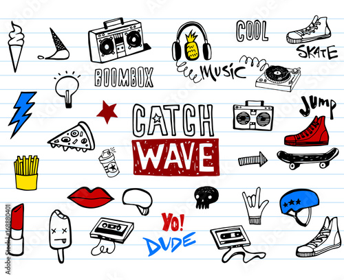 Hipsters teens doodle set