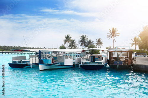 Modern boats berthed at tropical resort © Africa Studio