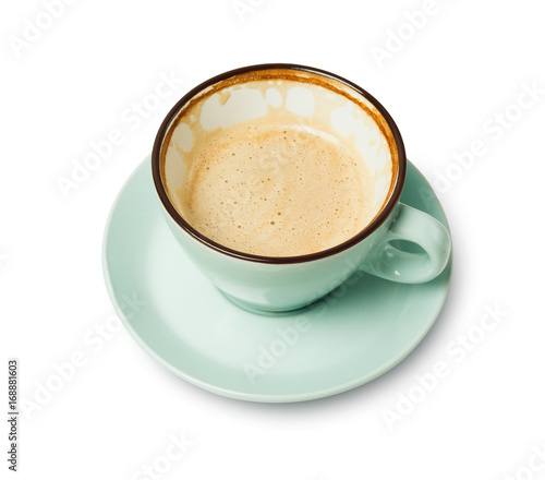 Cappuccino foam, coffee cup isolated on white background