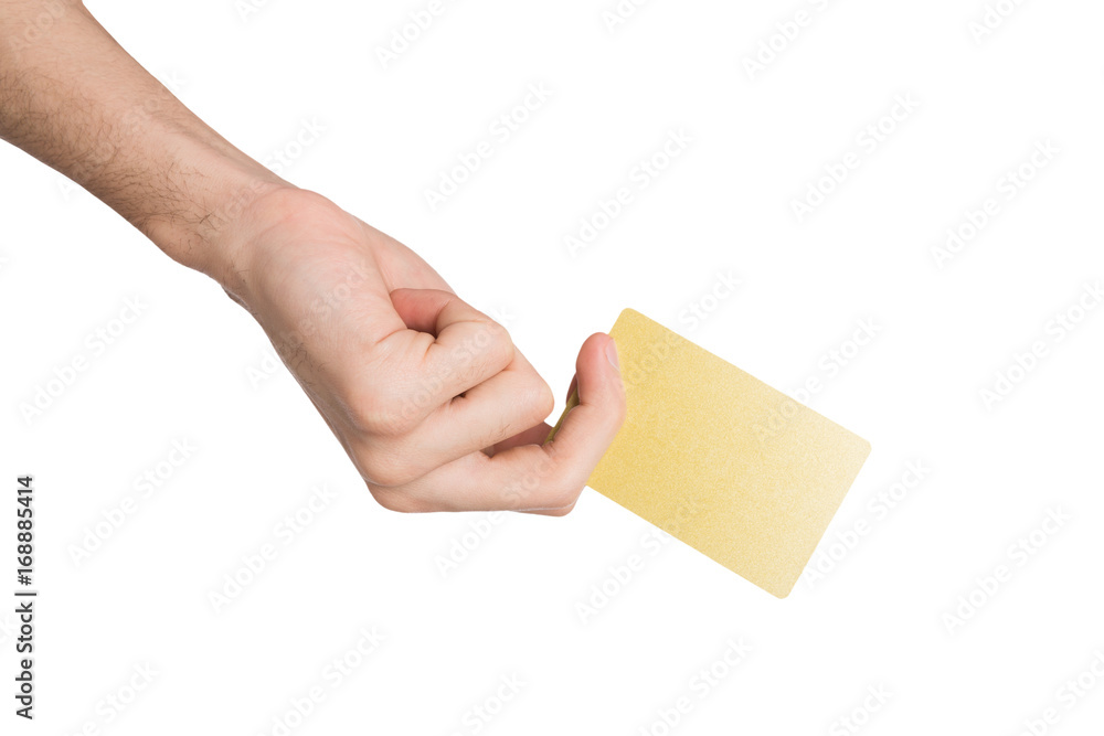 Male hand holding blank plastic card isolated on white Male hand holding blank plastic card isolated on white