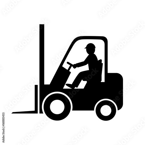 Black forklift truck vector icon on white background photo