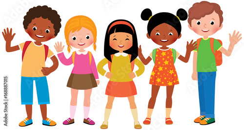 Stock Vector cartoon illustration of a group of children students
