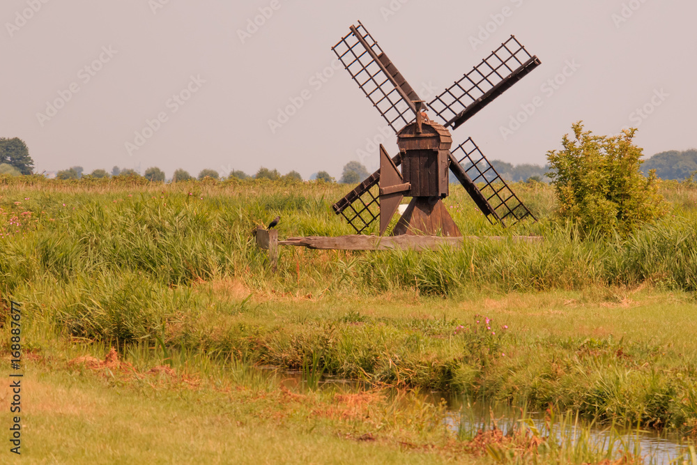 Historic windmills of the Dutch countryside near Amsterdam