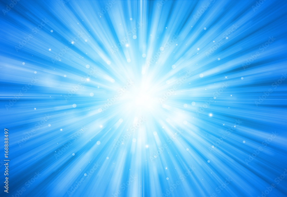 Fototapeta premium Niebieski brokat błyszczy promienie światła bokeh uroczysty elegancki streszczenie tło.