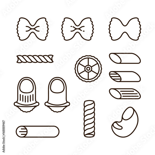 Italian Pasta Types Macaroni Food Minimalistic Flat Line Contour Stroke Vector Icon Set