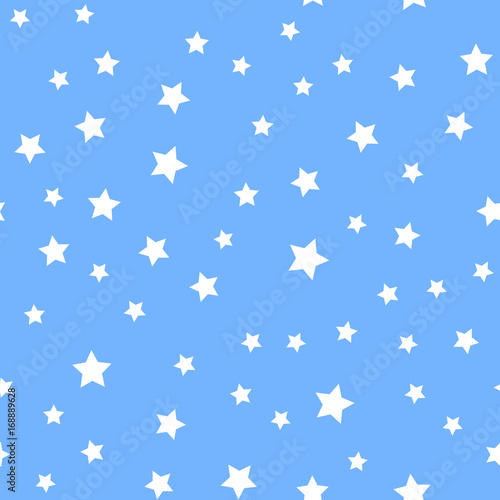 Seamless pattern with white stars on blue background. Vector