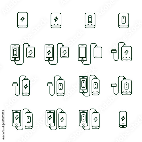Power Bank Battery Phone Charger Minimalistic Flat Line Outline Stroke Icon Pictogram Symbol Set