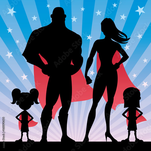 Superhero Family Girls / Square banner of superhero family with 2 girls.