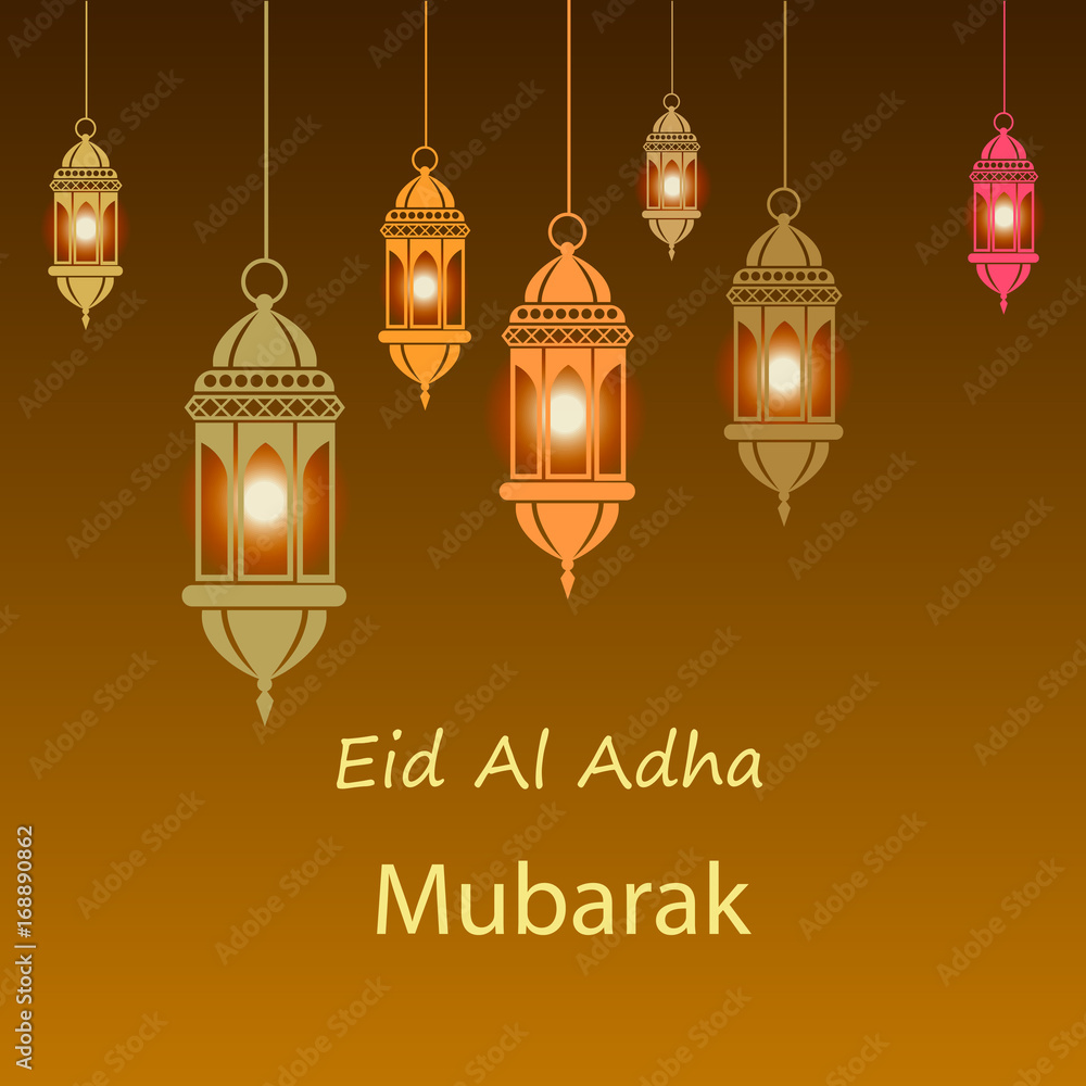 Fototapeta premium Islamic Festival of Sacrifice, Eid Al Adha Mubarak Greeting Card. Vector background