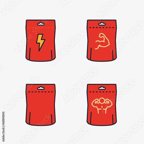 Sport Nutrition Protein Powder Plastic Bag Minimal Color Flat Line Stroke Icon Pictogram Symbol Illustration