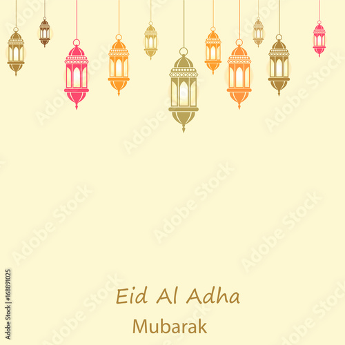 Islamic Festival of Sacrifice, Eid Al Adha Mubarak Greeting Card. Vector background