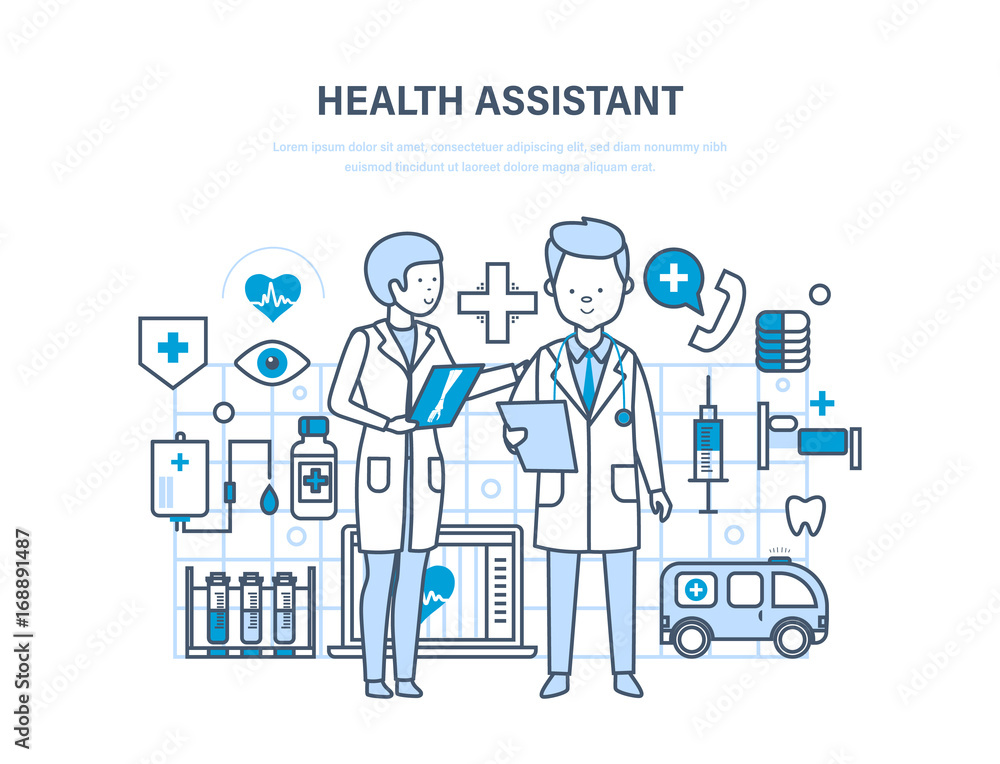 Health assistant concept. Joint work, assistant doctor. Team medical people.