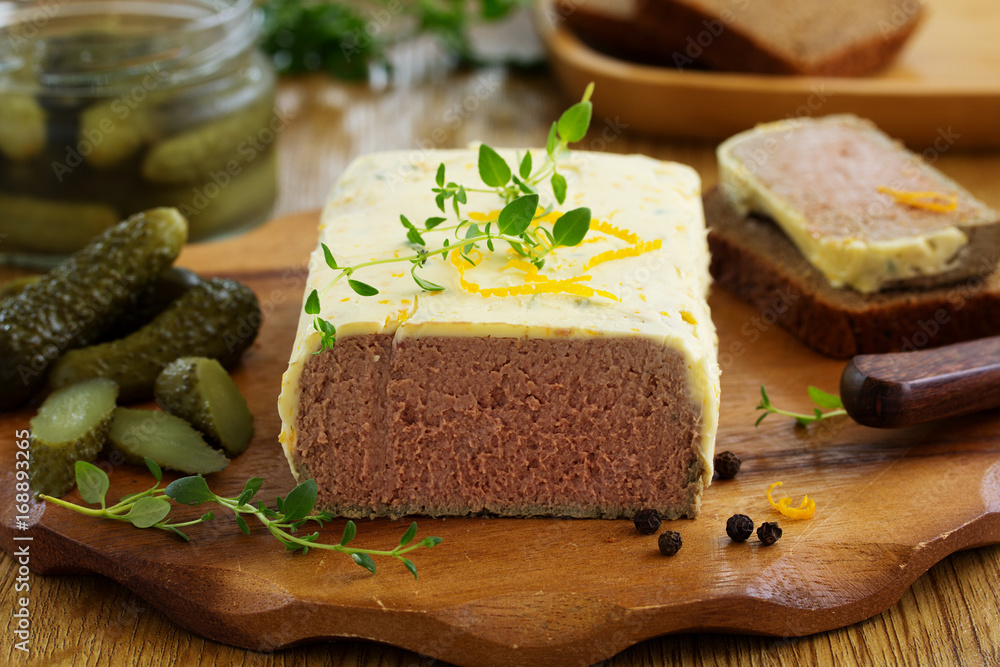 Terrine of chicken liver with butter. Stock Photo | Adobe Stock