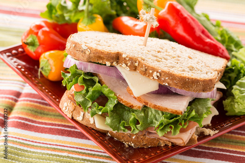 Healthy Food Turkey Ham Sandwich With Sweet Peppers