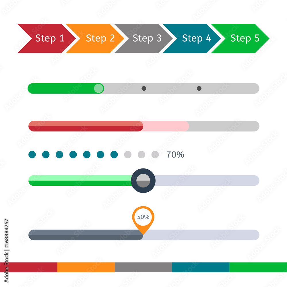Progress bar set. Loading status bar web indicator. Process download step by step. Progress bar set. Loading status bar web indicator. Process download step by step.