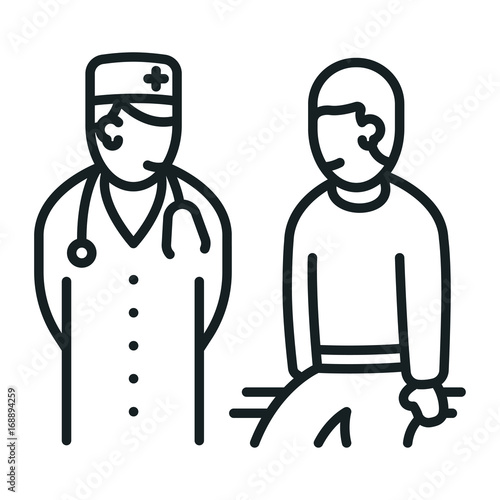 Doctor and Patient minimalistic black flat line stroke icon
