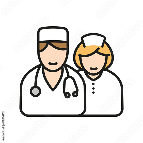 Doctor and Nurse Minimalistic Color flat line icon