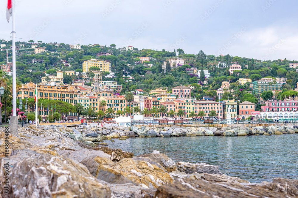 Beautiful daylight view to water and Santa Margherita Ligure city. Italy near Cinque Terre