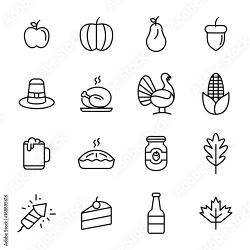 Thanksgiving Day Icon Holiday Line Pack Set