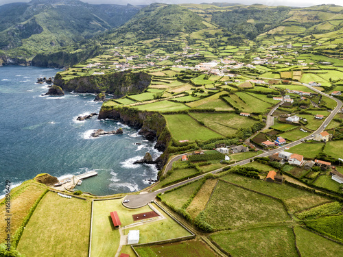 Aerial view of a small port and the village of Ponta Delgada in the Azores. photo