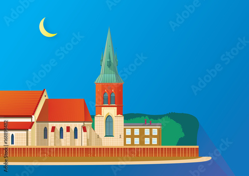 Small town urban landscape in flat design style, vector illustration