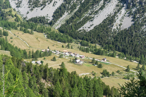  Granges de la Vallée Étroite from above, Hautes-­Alpes,France photo