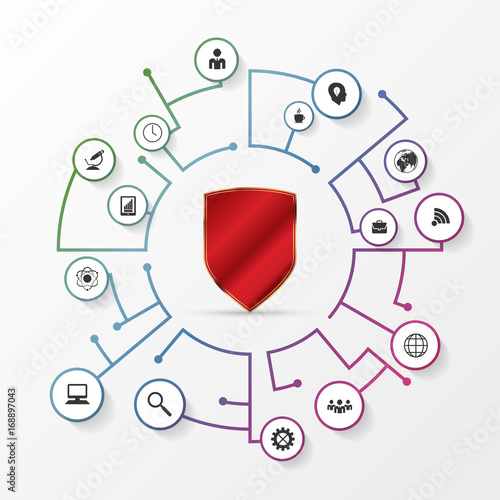 Network with shield. Security concept with icons