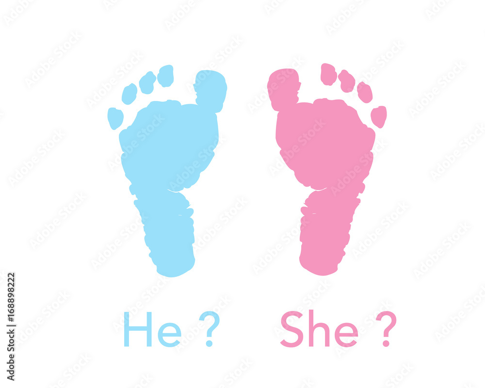 Baby foot prints. Baby gender reveal. Pink and blue foot prints