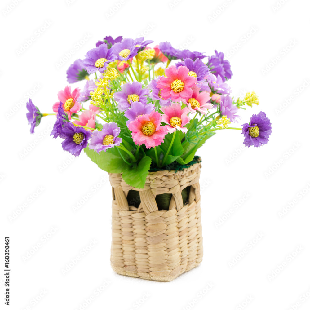 Bouquet of Plastic flowers. Plastic Flowers isolated on white background