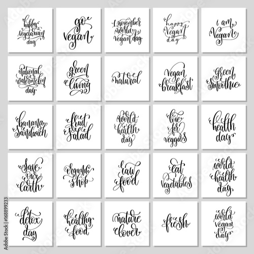 set of 25 hand lettering quotes about world vegan day
