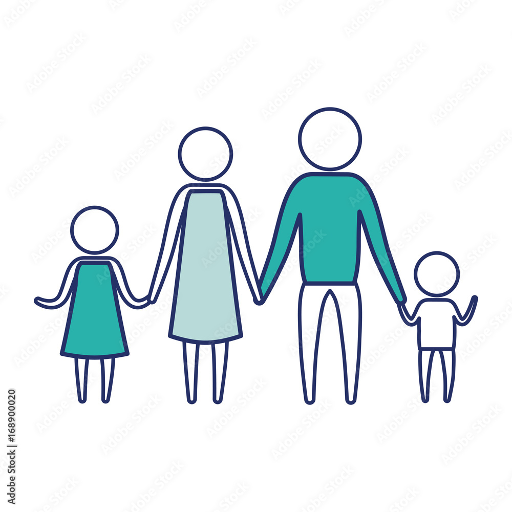 color blue silhouette of sections pictogram parents with a girl and little boy holding hands vector illustration color blue silhouette of sections pictogram parents with a girl and little boy holding hands vector illustration