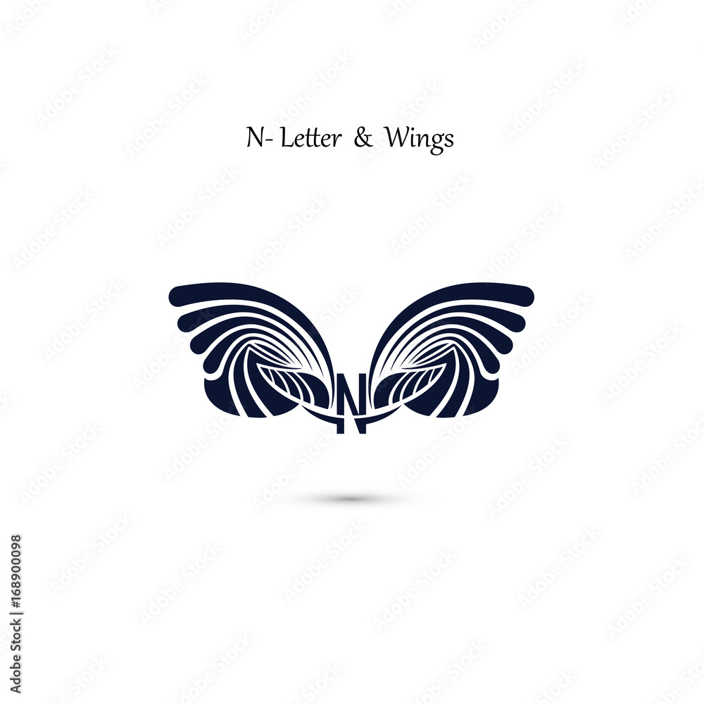 N-letter sign and angel wings.Monogram wing vector logo template.Classic emblem. N-letter sign and angel wings.Monogram wing vector logo template.Classic emblem.