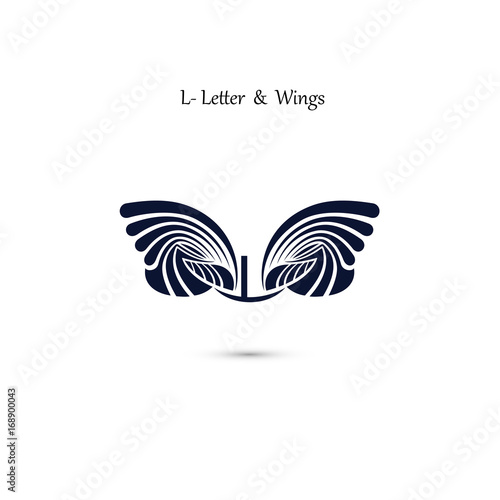 L-letter sign and angel wings.Monogram wing vector logo template.Classic emblem.