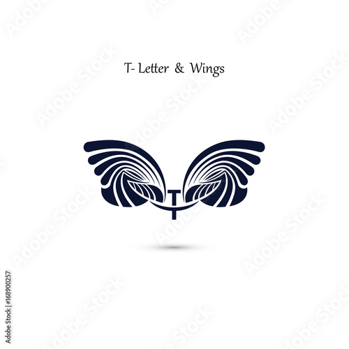 Wallpaper Mural T-letter sign and angel wings.Monogram wing vector logo template.Classic emblem. Torontodigital.ca