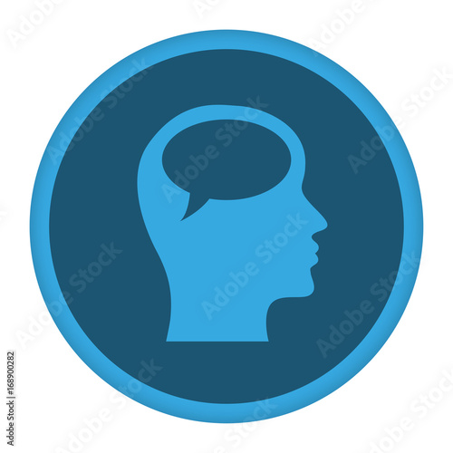 App Icon blau Kopf im Profil mit Sprechblase