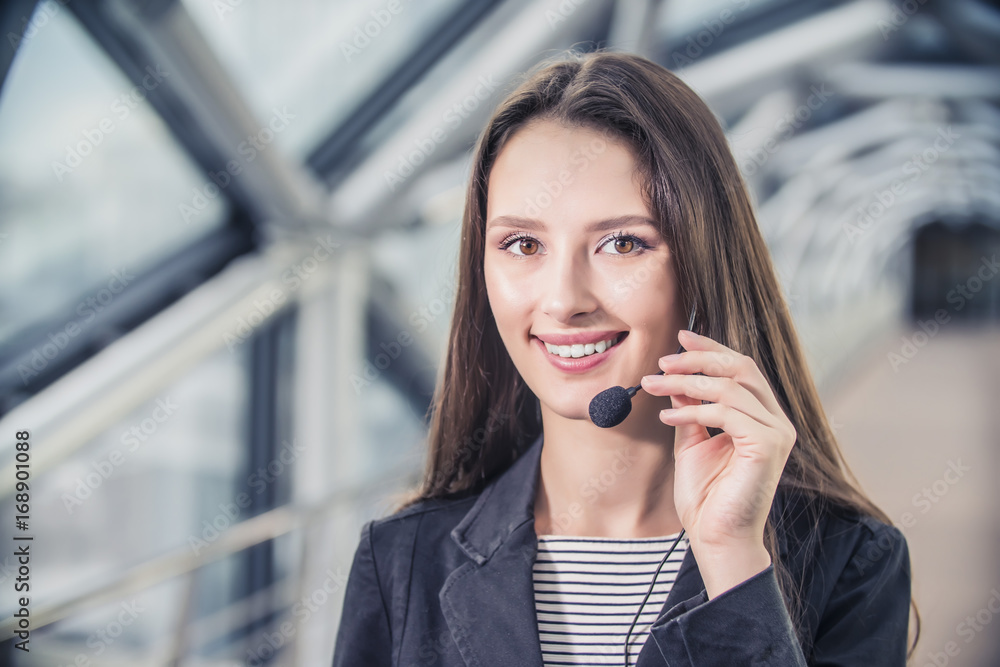 beautiful business girl with headset