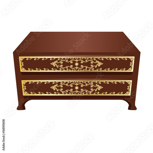 Decorative commode or cabinet for interior scene