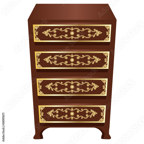Decorative commode or cabinet for interior scene