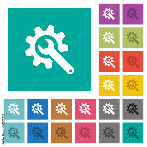 Wrench with cogwheel square flat multi colored icons