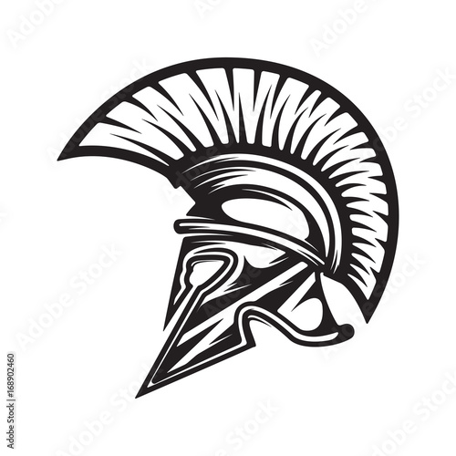 Spartan helmet. Military emblem. Design element for logo, label, emblem, sign. Vector illustration
