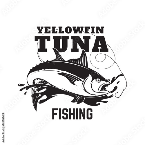 Tuna fishing emblem. Design element for logo, label, emblem, sign. Vector illustration
