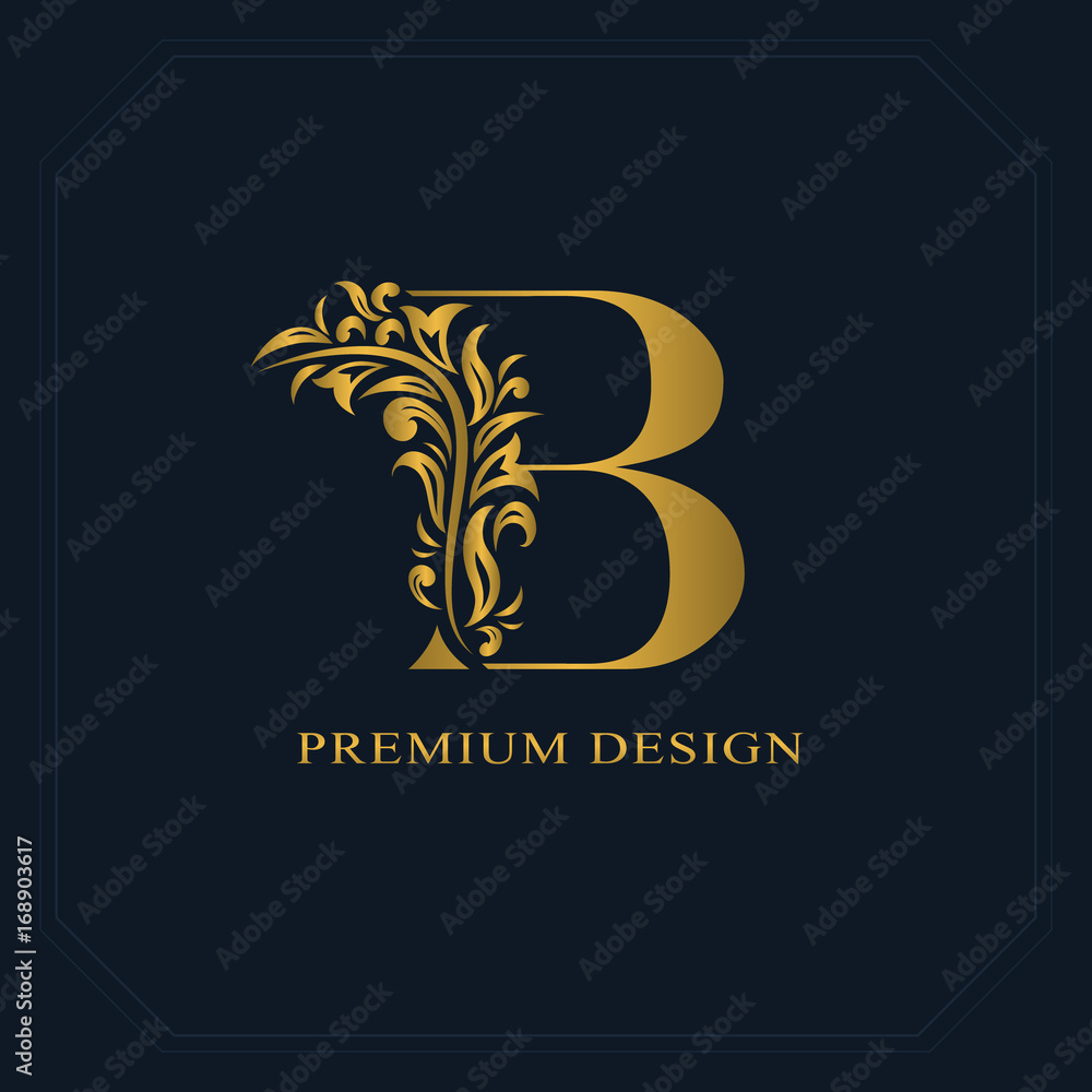 Gold Elegant letter B. Graceful style. Calligraphic beautiful logo ...