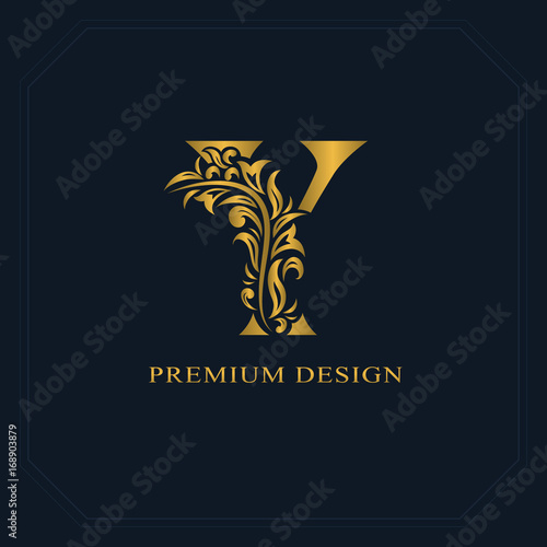Gold Elegant letter Y. Graceful style. Calligraphic beautiful logo. Vintage drawn emblem for book design, brand name, business card, Restaurant, Boutique, Hotel. Vector illustration