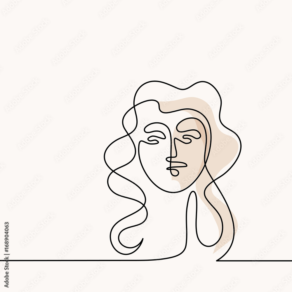 Vector continuous line. Abstract portrait of a woman logo light colors. Vector illustration. Vector continuous line. Abstract portrait of a woman logo light colors. Vector illustration.