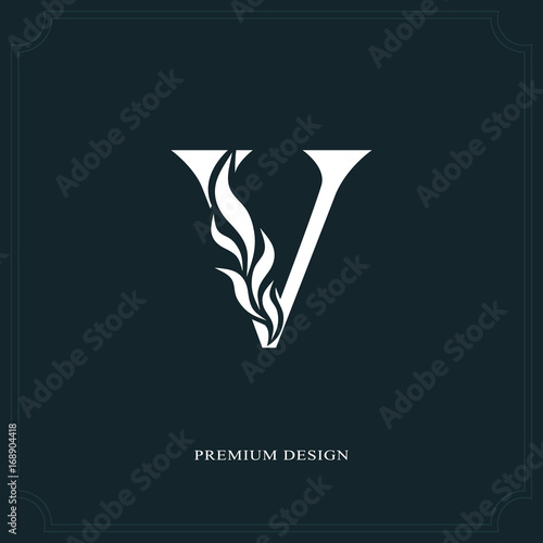 Elegant letter V. Graceful royal style. Calligraphic beautiful logo. Vintage drawn emblem for book design, brand name, business card, Restaurant, Boutique, Hotel. Vector illustration