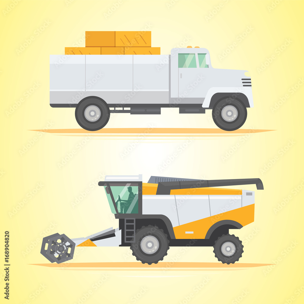 Set farm machinery. agricultural industrial equipment vehicle and farm machine.