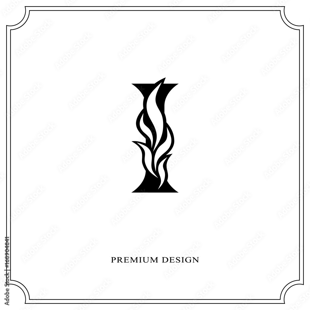 Elegant letter I. Graceful royal style. Calligraphic beautiful logo. Vintage drawn emblem for book design, brand name, business card, Restaurant, Boutique, Hotel. Vector illustration Elegant letter I. Graceful royal style. Calligraphic beautiful logo. Vintage drawn emblem for book design, brand name, business card, Restaurant, Boutique, Hotel. Vector illustration
