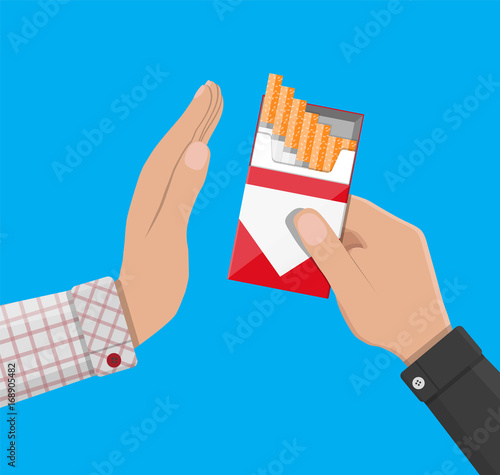 Hand gives cigarette to other hand.