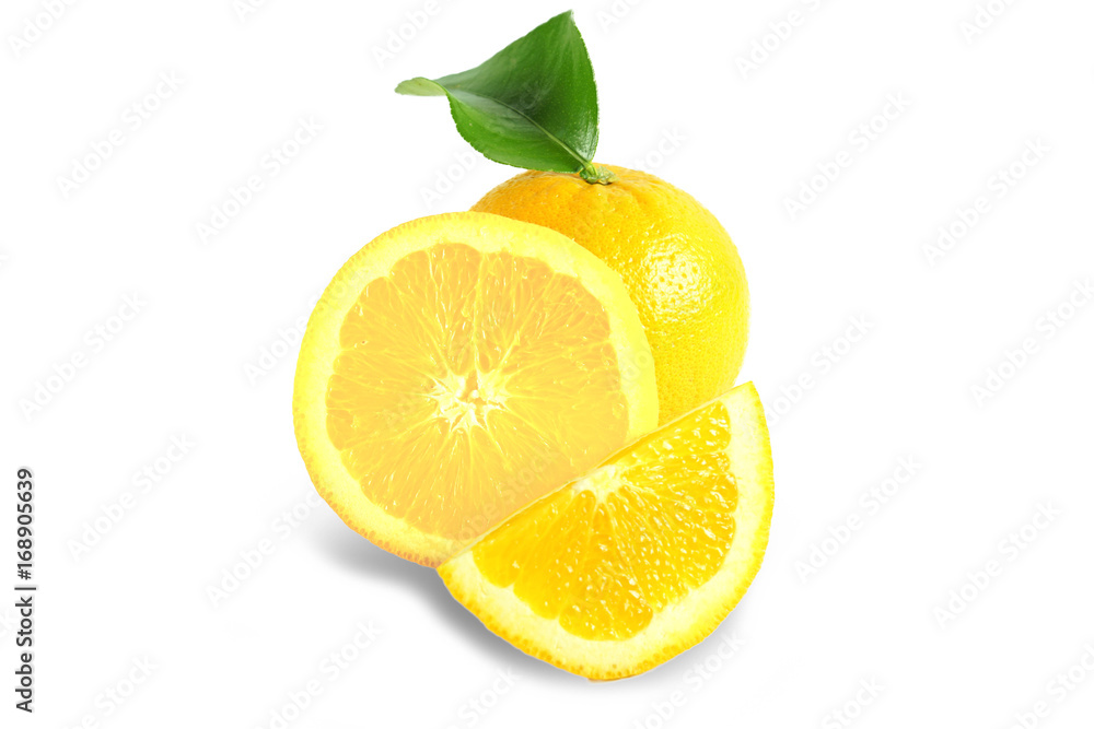 Fresh orange fruit with orange leaf isolated on white background Fresh orange fruit with orange leaf isolated on white background