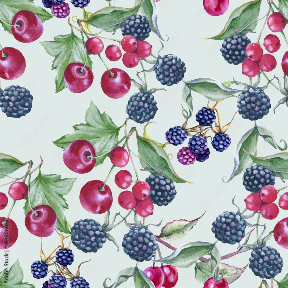 Background of blackberries, cherries and currants. Seamless pattern. Background of blackberries, cherries and currants. Seamless pattern.